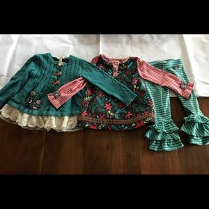 Size 2 Matilda Jane set. Cardigan, top, and pants.